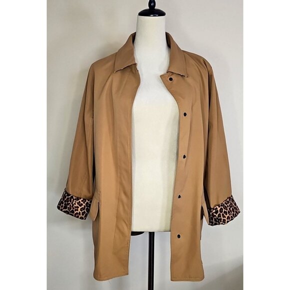 Dennis Basso Womens Sz M Microfiber Jacket Leopard Lining Water Resistant A45651 - Picture 3 of 8